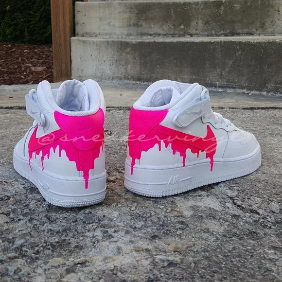 Nike Air Force 1 Mid Pink Paint Drip Custom NWT